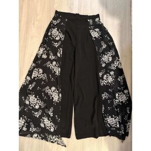 Black Floral Wide Leg Palazzo Pants Flowy Sheer Overlay
